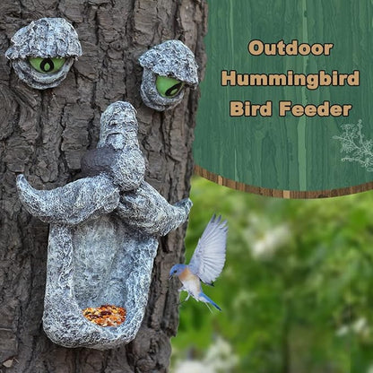 Tree Faces Bird Feeder,Tree Faces Decor Outdoor,Old Man with Glowing Eyes in Dark,Yard Art Sculpture,Spring Garden Decor,Gift