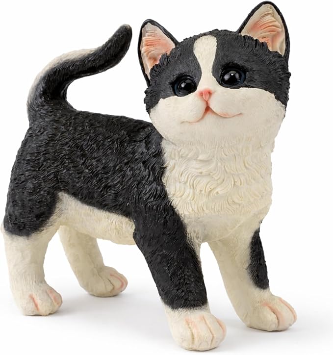 Tuxedo Standing Cat Statues Outdoor Decorative, Cat Memorial Statue for Yard Lawn Patio Porch, Garden Pet Grave Marker Figures,