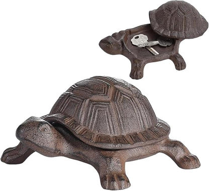 Top Brass Turtle Key Hider - Cast Iron Garden Statue with Secret Compartment | Weatherproof Outdoor/Indoor Decor | Secure Key Storage & Unique Yard Art Gift