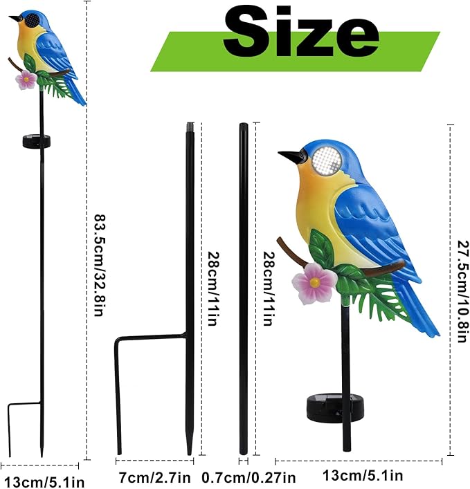 Rngmsi Garden Solar Lights Dynamic Eyes, Bird Solar Garden Lights Stake Outdoor Decorations, LED Lighting Blue Bird Decor Gifts for Patio Yard Pathway Lawn