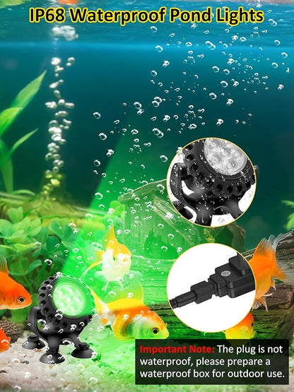 T-SUN Pond Lights LED Underwater 16 Colors with Timer Remote Control IP68 Waterproof Dimmable Submersible Fountain Lights Outdoor Spotlight for Fish Pond Garden Yard Aquarium Pool