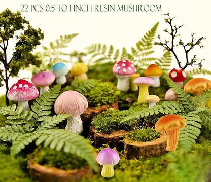 JKanruh 22 Pcs Mini Resin Mushroom Decor,Tiny Mushroom Figurines for Aquarium,Garden Decoration, Bonsai Micro Landscape Craft