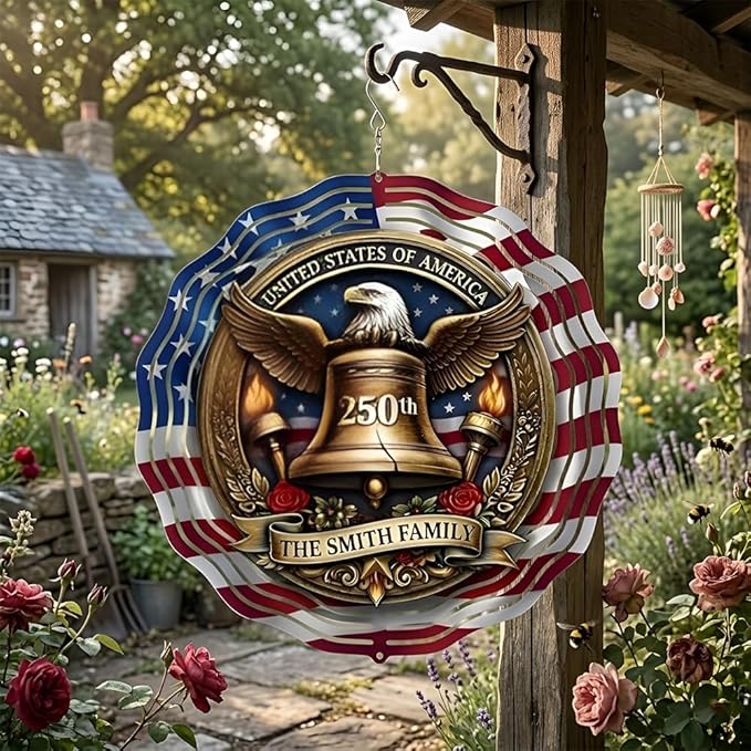 Patriotic Eagle USA 250th Anniversary Wind Spinner, 1776-2026 Metal Outdoor Decor, Liberty Bell & Betsy Ross Design, Independence Day Gift, 8-inch Spinner 5