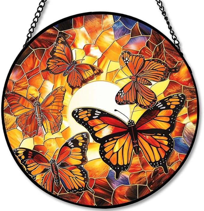 Stained Glass Window Hanging - Dragonfly in Garden 7.8in Sun Catchers Indoor Stained Glass Panels Wall Decor for Mom, Wife, Lovers, Festive