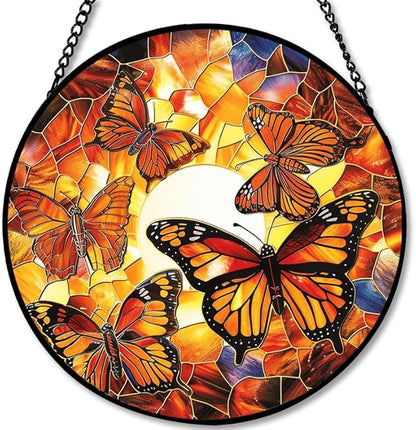 Stained Glass Window Hanging - Dragonfly in Garden 7.8in Sun Catchers Indoor Stained Glass Panels Wall Decor for Mom, Wife, Lovers, Festive