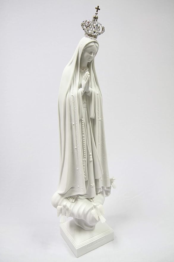 Vittoria Collection 28 Inch Our Lady of Fatima with Jeweled Metal Crown Virgin Mary Italian Statue Sculpture Made in Italy Indoor Outdoor
