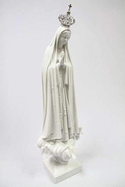 Vittoria Collection 28 Inch Our Lady of Fatima with Jeweled Metal Crown Virgin Mary Italian Statue Sculpture Made in Italy Indoor Outdoor