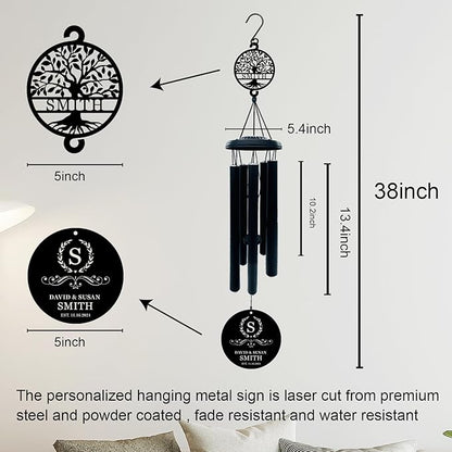 Customized Anniversary Wind Chime ，Personalized Wedding Gift for Couples ，38" Wind Chimes for Anniversary Tree of Life，Unique Present for Him, Her, or Parents - Beautiful Outdoor Decor