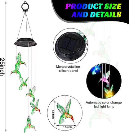 Baquler 4 Pcs Solar Wind Chimes for Outside Hummingbird Angel Butterfly Dragonfly Waterproof Hanging Solar Lights for Patio Garden Yard Porch Outside Gifts for Mom Grandma Women