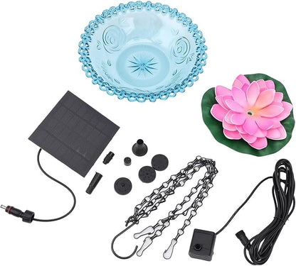 Hanging Bird Bath with Solar Fountain, Multi Functional Lotus Bird Bath Bubbler Birdbath Water Fountain Pump for Hummingbird Feeder Drinking