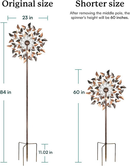 Yard Garden Wind Spinners - Large Wind Spinners Outdoor Metal, Kinetic Lawn Patio Wind Sculptures Windmill Decor (Copper Leaves, 23" W x 84" H)