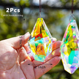 H&D HYALINE & DORA Set of 2 Crystal Sun Catcher Prisms 3.5" AB Colored Hanging Crystals for Window Rainbow Maker Prisms for Home Garden Decor