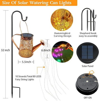 Solar Watering Can Lights, Hummingbird Gifts for Mothers Day Women Mom Grandma Birthday, Waterproof Outdoor Multicolor Garden Decor Large Hanging Solar Lanterns Garden Light for Patio Porch Pathway