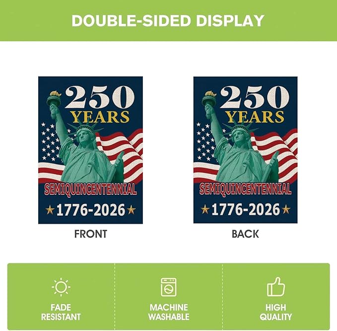 250th Anniversary American House Flag, 1776-2026 Semiquincentennial Patriotic Double-Sided Garden Flag, 28x40 Inch