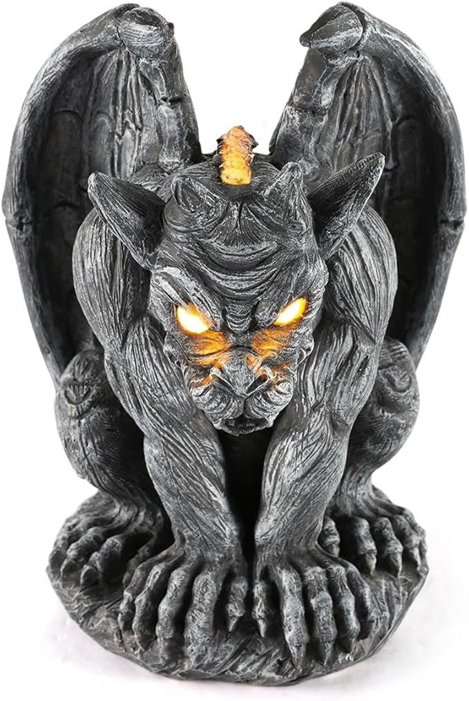 Large Winged Gargoyle Statue with Solar Lights Outdoor Gargoyle Statue Garden Guardian Sculpture Figurine Gothic Decor Gargoyle Monster Dragon Creep Scary Sculpture Patio Yard Lawn