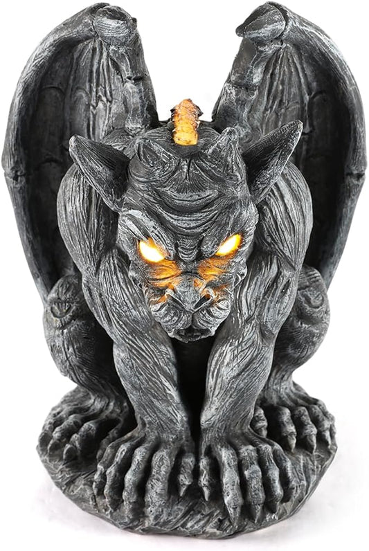 Large Winged Gargoyle Statue with Solar Lights Outdoor Gargoyle Statue Garden Guardian Sculpture Figurine Gothic Decor Gargoyle Monster Dragon Creep Scary Sculpture Patio Yard Lawn