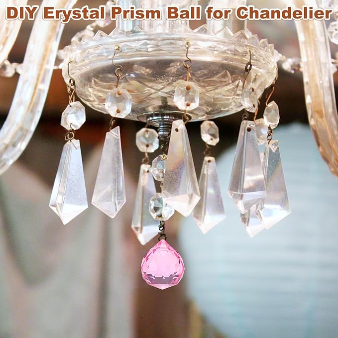 M METERXITY 20-Pack Crystal Ball Prisms, 24mm/0.94 Inch Chandelier Pendant Maker Hanging Crystals Chandelier Prisms for Home/Windows/Garden/DIY Decoration[Light Pink]