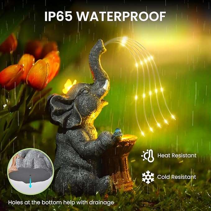Garden Decor Watering Elephant Statues, Mother's Day, Birthday Gifts for Women Mom Grandma, Valentine's Day, Garden Art Housewarming Decor- Outdoor Statue Solar Lights Ornament for Yard Patio Balcony