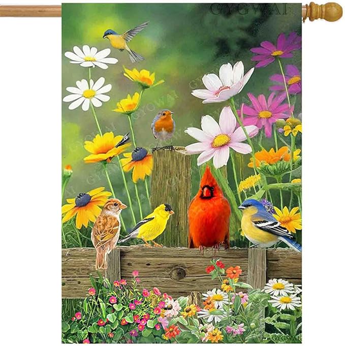 Spring Cardinal House Flag 28x40 Double Sided, Large Burlap Cardinal Birds Flowers Garden Yard Flags for Outside Outdoor House Spring Decoration
