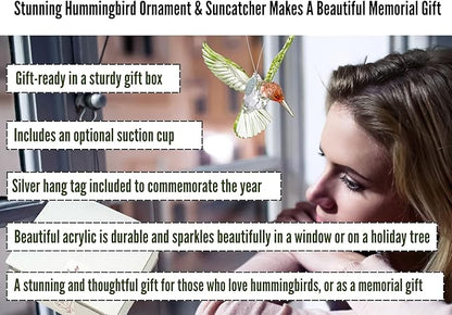 Crystal Suncatcher with Prism - Red-Throated Hummingbird Acrylic Ornament, Stunning Hummingbird Suncatcher or Bird Memorial Ornament, Includes Suction Cup, 2026 hangtag and Gift Box