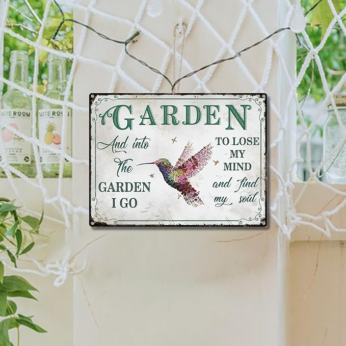 Bnesi Garden Signs for Outside Rustic Garden Home Outdoor Sign Decor Gift for Mothers Day, Grandmas Humming Bird Outside Sign Decoration Welcome Sign Patio Signs and Decor Outdoor (Pink, Plant)
