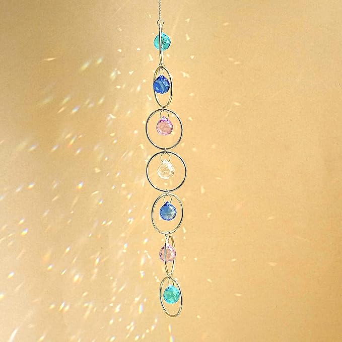 7 Chakra Crystal Suncatcher Pendant Strand with 7 Colored 2Inch Crystal Balls and Gold Loops for ndoor Outdoor Home Garden Decor Birthday Gift