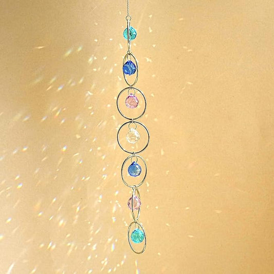7 Chakra Crystal Suncatcher Pendant Strand with 7 Colored 2Inch Crystal Balls and Gold Loops for ndoor Outdoor Home Garden Decor Birthday Gift