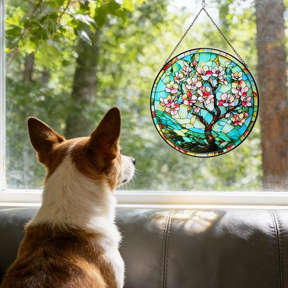 7.87" Sun Catchers Indoor Window,Butterfly Stained Glass Window Hanging, Window Suncatcher Hanging Ornaments Wall Art, Hand-Painted Glass Panel Home Decor (Style M)