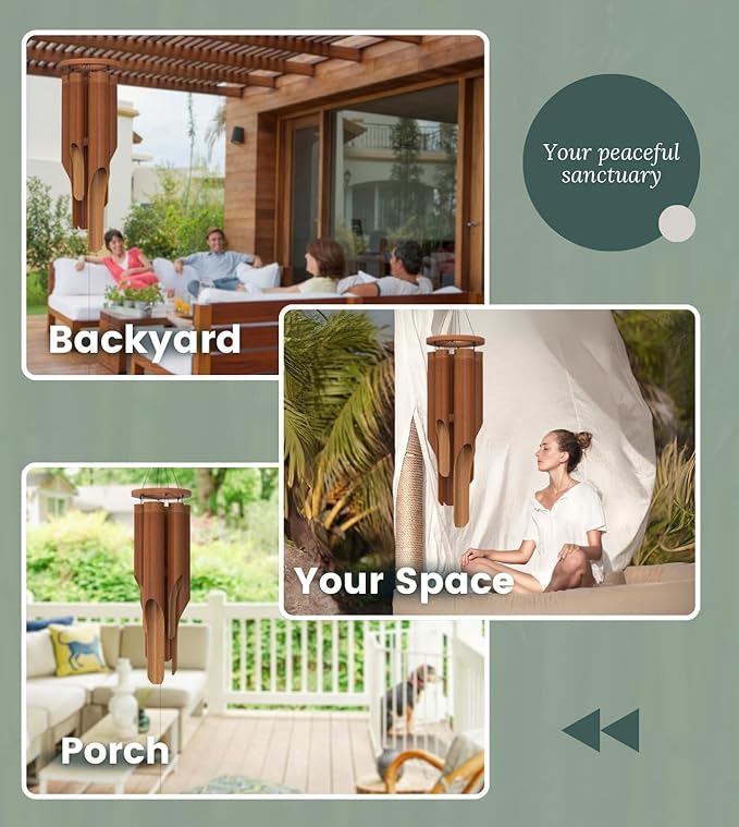 Nalulu Classic Bamboo Wind Chimes - Outside Outdoor Wood Wooden Windchimes, Medium, Handcrafted with Calming Deep Tones, Ideal Home Decor or Gift for Any Occasion