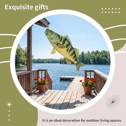 Newwiee 1 Pcs 45" Realistic Fish Windsock, Heavy Duty Fade Resistant Outdoor Hanging Flag with Swivel Clip for Boat, Dock, Lake House, Patio and Yard Decor (Bass)