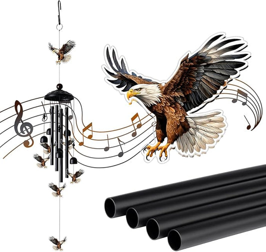 Eagle Wind Chimes for Outside, Black Metal Acrylic Windchimes Outdoors, Eagle Gifts for Women Men, Garden Yard Decor, Memorial/Birthday Gifts for Grandma Mom, Durable Chimes for Outdoors