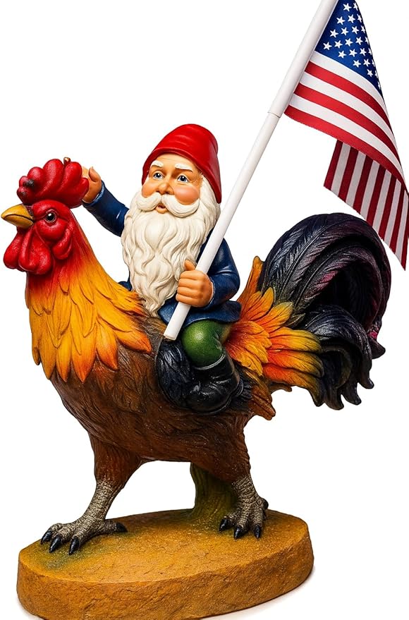 Funny Guy Mugs Gnome Riding A Rooster Garden Gnome Statue- Indoor/Outdoor Garden Gnome Funny Sculpture for Patio, Yard or Lawn
