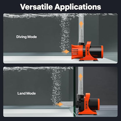 DOKO 4500GPH Submersible Water Pump, 180° Ajustable Pond Pump with 20FT Power Cord 220W Ultra Quiet Aquarium Pump for Pond, Fountain, Waterfall, Fish Tank, Hydroponic, Statuary, Orange Black