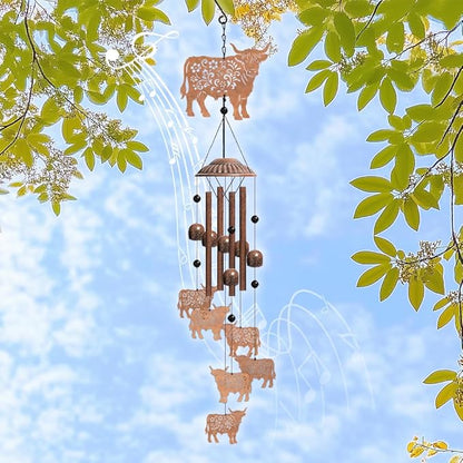 OLYCRAFT Highland Cow Wind Chimes Outdoors Wind Chime Sympathy Memorial Windchime Iron Windchime Memorial Presents Animal Hanging Windbell for Patio Backyard Home Garden Pendant Decoration