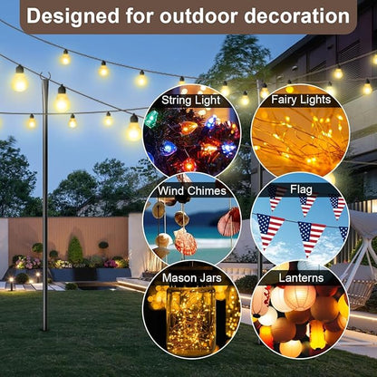 MuliVid 2 Pack 10FT Lighting Hanging Pole for Outside, Waterproof Hardened Metal Outdoor String Light Poles for Patio, Garden, Bistro, Wedding, Parties