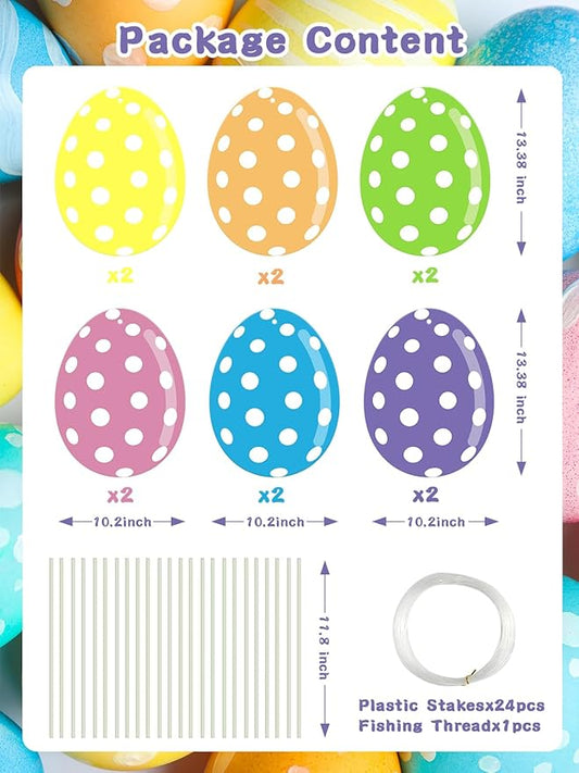 12Pcs Easter Yard Signs Outdoor Decorations Pastel Easter Egg shaped Yard Sign with Stakes Colorful Eggs Garden Signs for Garden Lawn Home Party Supplies (12 Pcs Eggs)