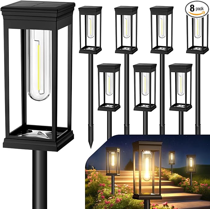 Upgraded Square Solar Pathway Lights Outdoor 8 Pack, IP65 Waterproof, Solar Lights Outdoor Pathway Square with Auto On/Off Warm White LED, 12-14H Landscape Lighting for Walkway Garden Driveway Decor