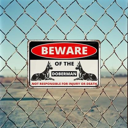 Beware Of The Dog Doberman Sign Aluminum Metal Tin Signs Outdoor Yard Sign Warning Sign For Fence Yard Home Kitchen Farm Garden Wall Decor 8x12 Inch