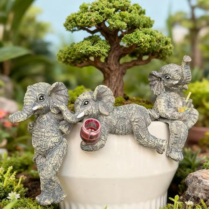 3-piece Fairy Garden Gnome Set, Beer-Drinking Gnome Resin Statue, Outdoor Decorative Item (Gray)