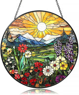 Mountain Wildflowers Stained Glass Suncatcher for Windows - Vibrant Sun Catchers Indoor Hanging Decor, Nature-Inspired Gift for Plant Lovers, Housewarming, New Home, Birthday or Holiday Celebration