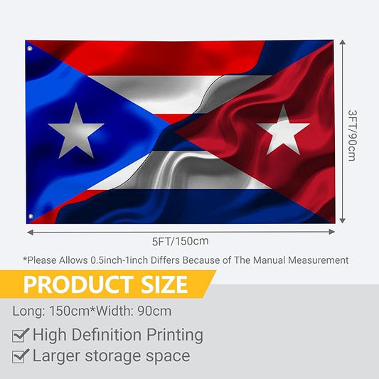 Puerto Rican Puerto Rico And Cuba Cuban Flag 3x5 Ft Double-Sided Printed Indoor/Outdoor Flag Polyester Fabric Decorative Banner With 2 Brass Grommets 3x5 Foot National Flags For Outside