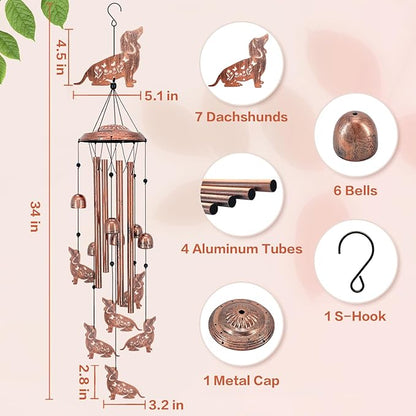 for Mom Dachshund Dog Wind Chimes for Outside,Dog Gifts for Women Men/Memorial Gift/Birthday Gifts Metal windchimes Outdoors/Indoors,Garden Decor,Patio,Home,Porch,Yard Decorations