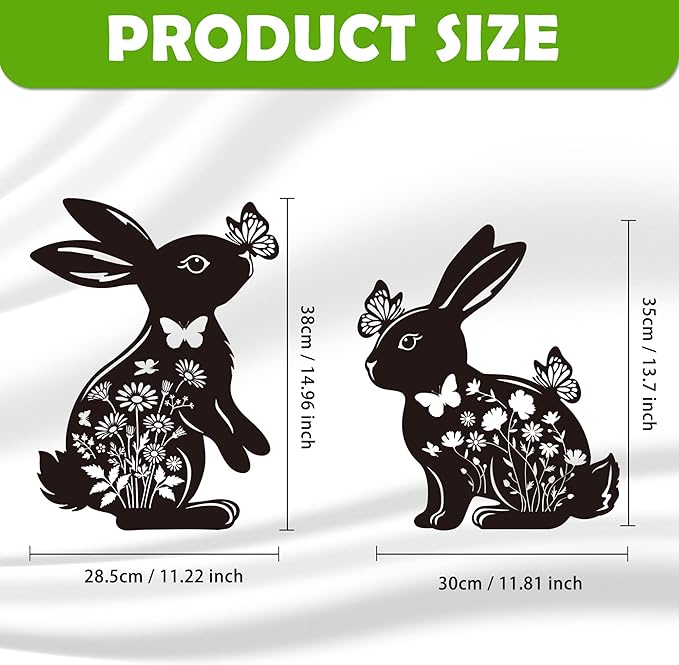 Bunny Garden Decor for Outside - 2 Pcs Rabbit Statue Metal Yard Art Stakes Lawn Patio Pathway Pot Decoration Black Silhouette Sculpture Easter Birthday Gifts for Women Girls Mom Grandma