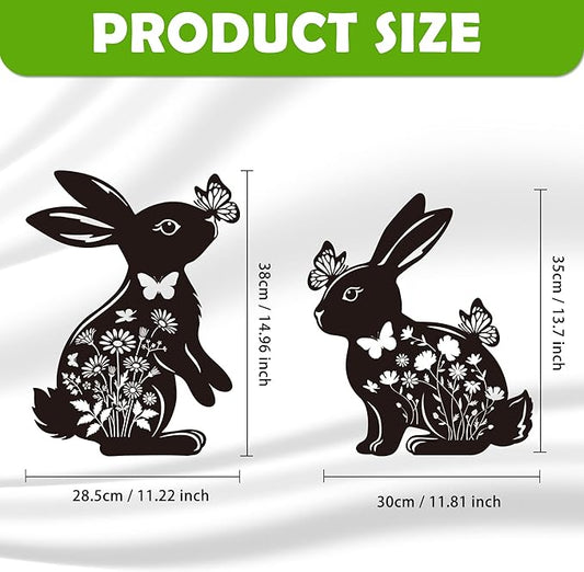 Bunny Garden Decor for Outside - 2 Pcs Rabbit Statue Metal Yard Art Stakes Lawn Patio Pathway Pot Decoration Black Silhouette Sculpture Easter Birthday Gifts for Women Girls Mom Grandma