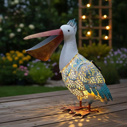 Pelican Statue Garden Decor, Solar Pelican Statues for Outside, 12 inches Pelican Statues, Lawn Ornaments, Coastal Ocean Bird Lawn Ornament for Outside Yard, balcony, Porch, Patio and Pool,Garden Gift