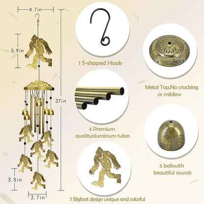 Bigfoot Wind Chimes Outdoor, Big Foot Sasquatch Gifts, Metal Wind Chimes for Outside Memorial Windchimes for Men/Women/Dad/Grandpa Birthday Gift for Outdoor/Indoors Porch, Yard, Garden Decorations