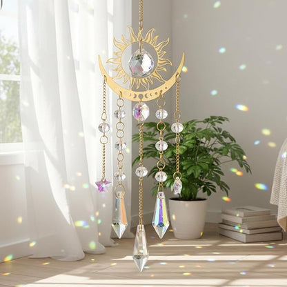 Crystal Prism Sun Catchers Rainbow Maker, Window Prism Rainbow Maker, Sun and Moon Catchers for Indoor Window Hanging, Outdoor Home Garden, Room Decor, Gift for Women
