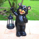Garden Statues Bear Solar Figurine Lanterns Outdoor Waterproof Lights, Yard Decorations, Garden Decor Unique Birthday Housewarming Gifts for Mom, Resin Material, Hand-Painted