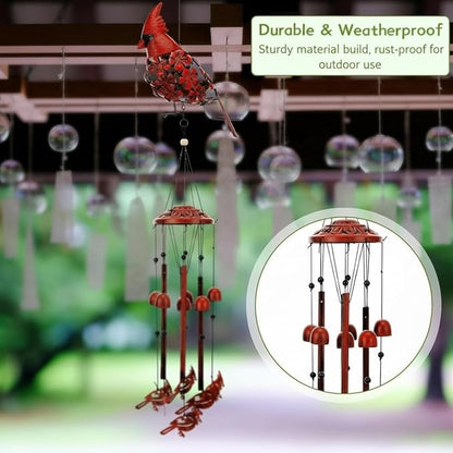Cardinal Wind Chimes for Outside 34'' 3D Red Bird Metal Wind Chimes Hanging Decoration Cardinal Gifts Women Grandma Mom Memorial Red Bird Decor for Outdoor Garden Yard Patio Backyard