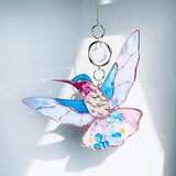 Blue Acrylic Hummingbird Flowers Garden Suncatcher Window Hanging Crystal Prism Rainbow Maker Sun Catcher Ornaments Birthday Christmas Thanksgiving Gifts for Mom Grandma Sister Bird Lovers